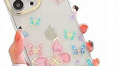Glitter Clear Phone Case for iPhone 15 Pro Max Case for Women Girls, Cute Golden Pink Purple Blue Butterflies Pattern, Slim Hard Protective Case for 15ProMax 6.7'' (Floral Butterfly)