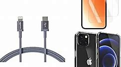 Amazon Basics iPhone 13/13 Pro Bundle: Crystal Clear Case (1-Pack), Screen Protector (2-Pack), USB-C Lightning Cable (Nylon Gray 6ft)