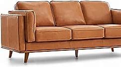 Valencia Artisan Full Leather Sofa 88” | Pure Full Italian Nappa Leather, Solid Wood Accent, Ultimate Comfort, Cognac Tan
