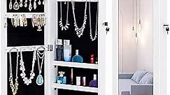 HOUAGI Mirror with Jewelry Storage,Over the Door Jewelry Armoire Organizer, Lockable Hanging/Wall Mount Jewelry Cabinet with Full Length Mirror