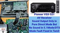 PIONEER VSX-521 AV Receiver Sound Output Only in Pure Direct Mode But NO Sound in 5.1 Mode Fault Fix