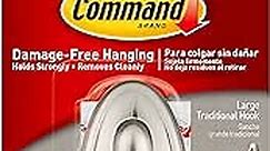Command Large Traditional Hook, Holds up to 5 lb, 1 Wall Hook with 2 Command Strips, Brushed Nickel Color, Organize Damage-Free No Tools Wall Hooks for Hanging Decorations in Living Spaces
