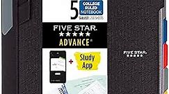 Five Star Spiral Notebook + Study App, 5 Subject, College Ruled Paper, Advance Notebook with Spiral Guard, Movable Tabbed Dividers and Expanding Pockets, 8-1/2" x 11", 200 Sheets, Black (73144)