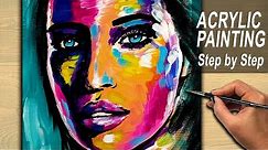 Acrylic Painting Tutorial Abstract - Colorful Portrait Painting | Womans Face Step by Step