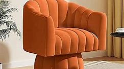 Mid Century 360 Degree Swivel Cuddle Barrel Accent Sofa Chairs, Round Armchairs with Wide Upholstered, Fluffy Velvet Fabric Chair for Living Room, Bedroom, Office, Waiting Rooms, (Orange)