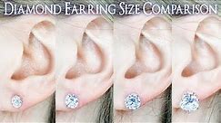 Earring Diamond Size Comparison. 1 Carat on the Ear vs .25 to 4 Ct. .33 .4 .5 .66 .75 .8 .9 1/2
