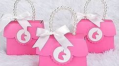 12 Pack Cute Party Favor Bags with Pearl Handles and White Ribbon Bows, Pink Cute Goodie Bags for Girls Birthday, Small Gift Bags for Little Girls