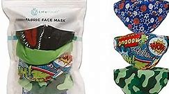 LifeToGo Kids Face Mask - Pack of 5 Breathable, Comfortable, Multicolored Washable Cloth Face Mask - 3-Ply Reusable Non-Surgical Safety Mask. for Youth, Adult Small, or Young Adult Small.