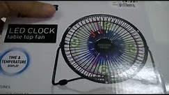 Sharper Image LED Clock Fan With Temperature Display
