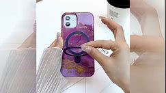 NiuniuCase for iPhone 13/14 Case Marble Pattern Style Design with Metal Ring Holder TPU Stylish Protective Case Compatible with MagSafe Phone Case for Women Men, Marble Purple