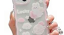 Compatible with iPhone 13 Case Cute Cartoon Peach Rabbit Pattern with Cute Chain Design for Women Girls Aesthetic Kawaii Slim Soft TPU Transparent Case for iPhone 13-Peach Rabbit