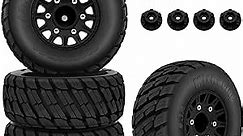 GLOBACT RC Truck Tires for 1/10 Scale Arrma Senton Tires Slash Tires Axial Redcat Rc4wd Hex Detachable Replacement 14mm 12mm RC Wheels and Tires (Black 4 Pcs)
