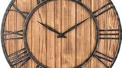 Oldtown Farmhouse Metal & Solid Wood Noiseless Wall Clock (Wood, 36-inch)