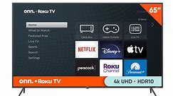 onn. 65” Class 4K UHD (2160P) LED Roku Smart Television HDR (100012587)
