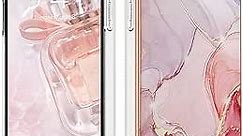 for iPhone 13 Case, Marble Pattern Soft TPU+Hard PC Full Body Rugged Bumper Cover Drop Protective Women Girl Phone Case for iPhone 13 6.1 inch (Marble Pink)