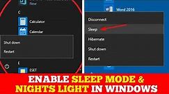 How To Enable Sleep Option In Windows | Enable Sleep Mode & Night Light In Windows 10