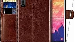 MONASAY Wallet Case for Galaxy A10E, [Included Screen Protector][RFID Blocking] Flip Folio Leather Cell Phone Cover with Credit Card Holder for Samsung Galaxy A10E 5.8 inch, Brown