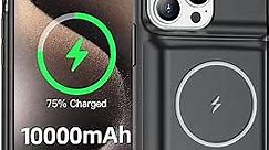 NEWDERY Battery Case for iPhone 15 Pro Max/iPhone 15 Plus 10000mAh, USB C Magnetic Qi Wireless Charging Case, Portable Rechargeable Extended Charger Case Battery Pack - 2023 Release Black