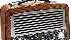 Retro Portable Radio AM FM Shortwave Radio Built-in Battery-Powered Vintage Radio with Bluetooth Speaker, AUX TF Card USB Disk MP3 Player, Vintage Father's Day (Videyas S306)