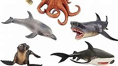 TOYMANY 8-Piece Large Sea Animal Figurines Set: 4-8" Sharks, Whales & Dolphin, Bath Toys, Cake Toppers, Birthday Gifts for Kids & Toddlers
