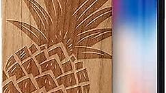 CaseYard Wood Phone case for iPhone X Laser Engraved Pineapple Design Cherry Wood Compatible iPhone case Protective Shockproof Slim fit Cell Phone Cover for Men & Women