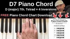 D7 Piano Chord | D (major) 7th. + Inversions Tutorial + FREE Chord Chart