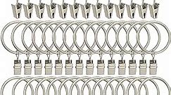 40 Pack Metal Curtain Rings with Clips, Curtain Clip Rings Hooks for Hanging Drapery Drapes Bows, Curtain Rod Rings 1.5 inch Interior Diameter, Matte Silver