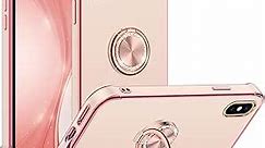 Miss Arts for iPhone X/XS Case, Ring Holder Stand Luxury Bling Electroplated Phone Case with Strap, Cute Soft TPU for iPhone X/XS Cover for Women Girls, Pink