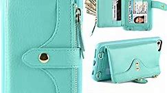 LAMEEKU Wallet Case Compatible with iPhone 6 Plus, iPhone 6s Plus Wallet Case Zipper Case with Wrist Chain Crossbody Strap Card Holder Leather Case for iPhone 6 Plus/6s Plus, 5.5 inches-Mint Green