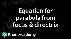 Equation for parabola from focus and directrix | Conic sections | Algebra II | Khan Academy