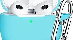 R-fun AirPods 3 Case Cover, Silicone Protective Accessories Skin with Keychain Compatible with Apple AirPod 3rd Generation 2021 for Women Men Girls Boys,Front LED Visible-Mint Green