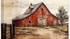 Barn Pictures Wall Decor Old Farmhouse Canvas Wall Art Rustic Red Barn Painting Print Living Room Kitchen Decor Frame (Barn - 2, 20.00" x 30.00")