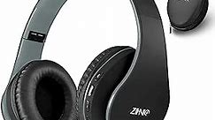 ZIHNIC Bluetooth Headphones Over-Ear, Foldable Wireless and Wired Stereo Headset Micro SD/TF, FM for Cell Phone,PC,Soft Earmuffs &Light Weight for Prolonged Wearing(Black/Gray)