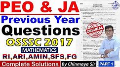 OSSSC Previous Year Math Questions|Part-1|OSSSC JA 2017|PEO & JA 2023, RI, ARI,AMIN,SFS,FG|PYQ MATH|