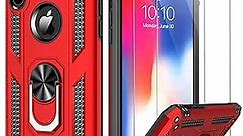 LUMARKE iPhone X Case,iPhone Xs Case with Tempered Glass Sreen Protector,Pass 16ft Drop Test Military Grade Cover with Magnetic Kickstand,Protective Phone Case for iPhone X/Xs Red