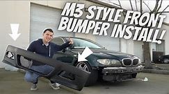 BMW E46 M3 STYLE FRONT BUMPER INSTALL! CHEAP MOD!