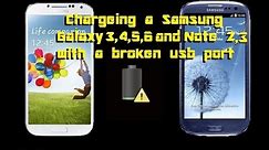Charge your Samsung s3 s4 s5 Note 2 3 4 with a Broken USB port that wont charge or sync