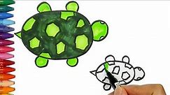 Rysunek i kolorystyka żółw | Jak rysować i kolor żółw | Rysowanie i Kolorowanie dla Dzieci