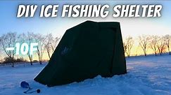 Fishing in a DIY Ice Fishing Shelter in Bitter Cold Weather (Ice Fishing Shelter Build and Catch)