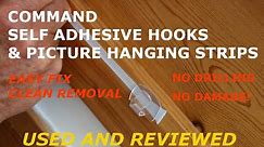 Command hooks and Picture hanging strips, used and reviewed.