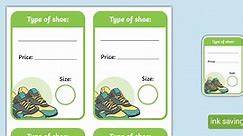 Shoe Shop Role Play Shoe Box Labels
