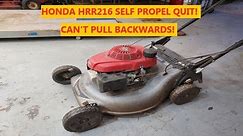 Honda HRR216 Push Mower! Self Propel Quit Working and Won't Roll Backwards!