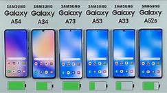 Samsung A54 vs A34 vs A73 vs A53 vs A33 vs A52s Battery Drain Test | BATTERY TEST