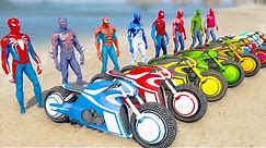 SPIDERMAN Motorbikes Challenge on Double Mega Ramps Spiderman Team Hulk Avengers Motos Race - GTA 5