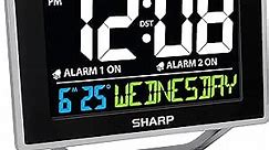 Sharp Desktop Dual Alarm Clock with Color Display - Atomic Accuracy - Calendar & Day of Week Time/Date Display