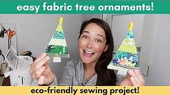 How to make fabric Christmas tree ornaments. Quick Christmas gift idea & easy scrap-buster project!