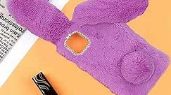 Omio for iPhone 11 Pro Rabbit Case Soft Fur Handmade Fluffy Furry Cute Bunny Plush Rabbit Cover Case Funny Warm Big Ears Bling Crystal Rhinestone Bowknot Ultra Thin Shell for iPhone 11 Pro Case Purple