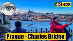 Prague Walking Tour of Charles Bridge at Winter Sunset 🇨🇿 Czech Republic 4k HDR ASMR