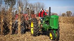 New Idea 1 Row Ear Corn Picker Harvesting Corn pulled by John Deere 60