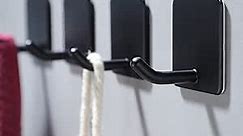 YIGII Adhesive Towel Hooks - 4 Pack Towel Hooks for Hanging Robes Coat Hooks Stick on Wall Hooks Stainless Steel, Matte Black